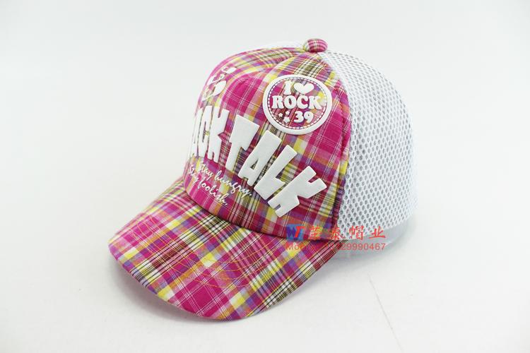 女童帽子制作厂家胶印字母彩色方格棒球帽子白色透气网眼布帽子